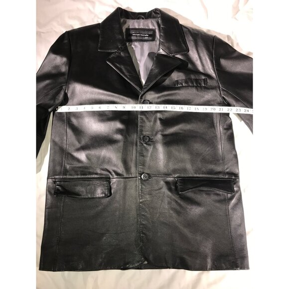 Michael Michelle Men Black Leather 3 Button 4 Pocket Blazer - Picture 10 of 10